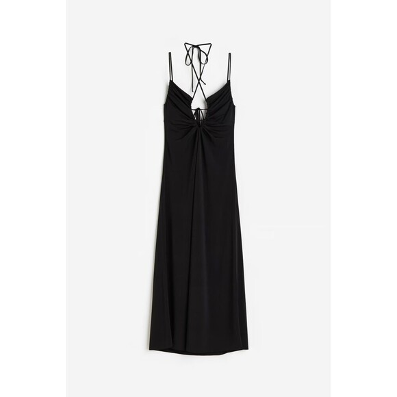 H & M Women Strap Detail Jersey Maxi Dress Sz M  Black Open Back Party Event - Picture 1 of 9